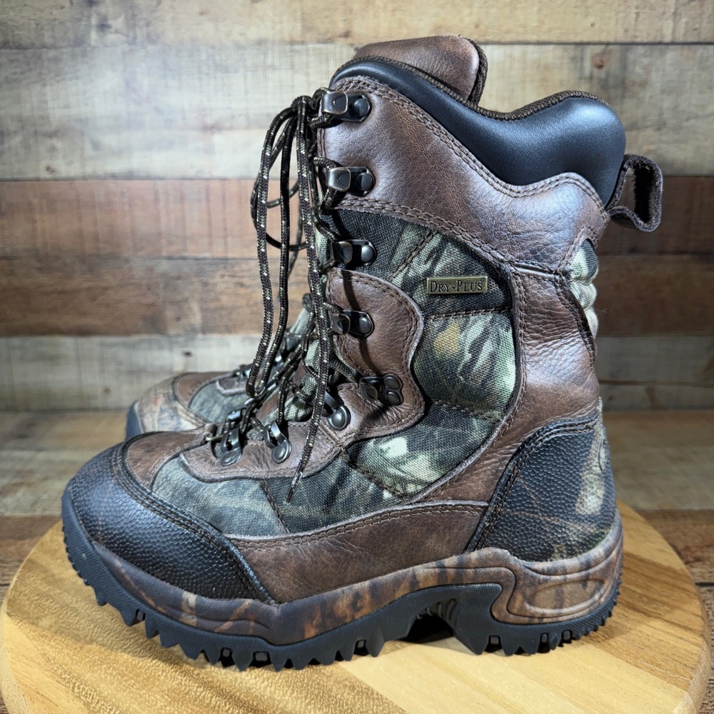 Cabelas Hunting Boots Womens 9 D Wide Brown Camo Waterproof Dry-Plus Leather